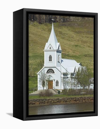 Blue Lutheran Church, Seydisfjordur Ferry Terminal Village, North East Area, Iceland, Polar Regions-Neale Clarke-Framed Premier Image Canvas