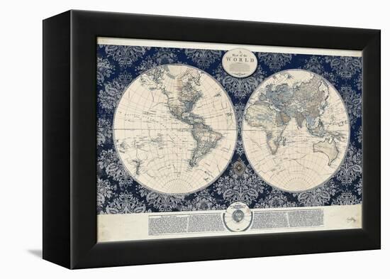 Blue Map of the World-Elizabeth Medley-Framed Stretched Canvas