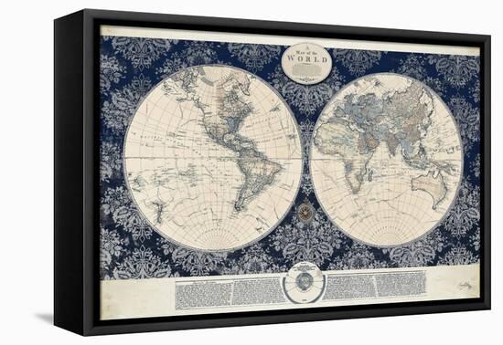 Blue Map of the World-Elizabeth Medley-Framed Stretched Canvas