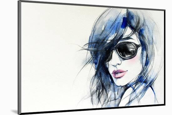 Blue Mode Fashion Illustration-null-Mounted Art Print