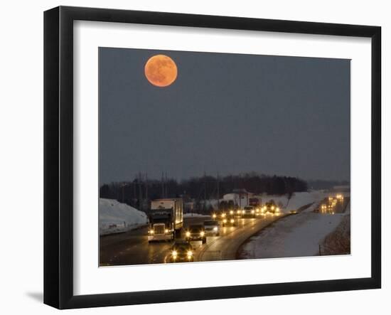 Blue Moon Rises over Interstate 80 West of Omaha, Nebraska-null-Framed Photographic Print