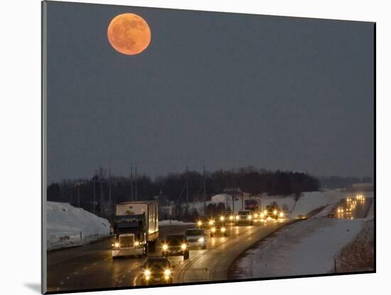 Blue Moon Rises over Interstate 80 West of Omaha, Nebraska-null-Mounted Photographic Print