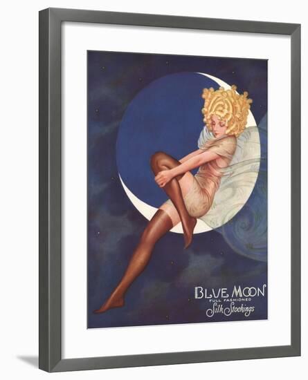 Blue Moon Silk stockings, Womens Glamour Pin-Ups Nylons Hosiery, USA, 1920-null-Framed Giclee Print