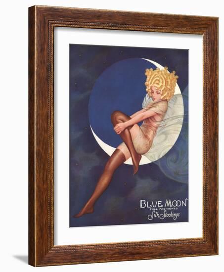 Blue Moon Silk stockings, Womens Glamour Pin-Ups Nylons Hosiery, USA, 1920-null-Framed Giclee Print