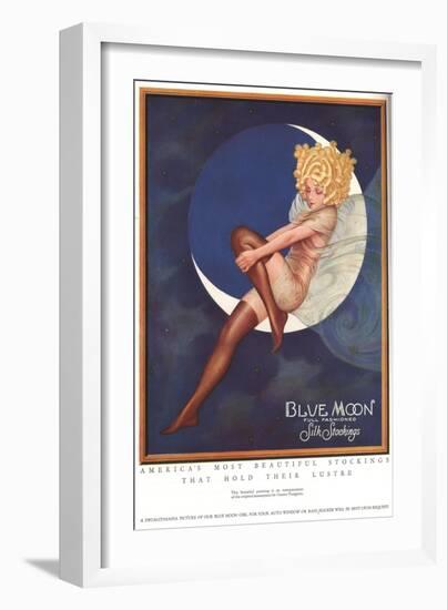 Blue Moon Silk stockings, Womens Glamour Pin-Ups Nylons Hosiery, USA, 1920-null-Framed Giclee Print