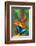 Blue Morpho Butterfly sitting on tropical Heliconia flowers-Darrell Gulin-Framed Photographic Print