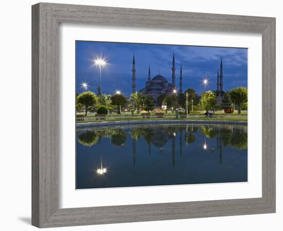 Blue Mosque in Evening, Reflected in Pond, Sultanahmet Square, Istanbul, Turkey, Europe-Martin Child-Framed Photographic Print