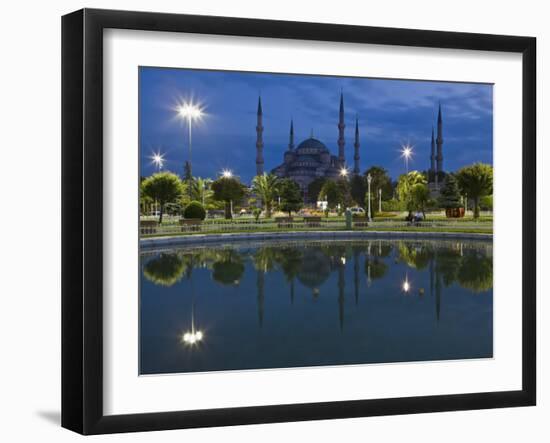 Blue Mosque in Evening, Reflected in Pond, Sultanahmet Square, Istanbul, Turkey, Europe-Martin Child-Framed Photographic Print