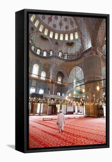 Blue Mosque Interior, UNESCO World Heritage Site, Mullah in Foreground, Istanbul, Turkey, Europe-James Strachan-Framed Premier Image Canvas