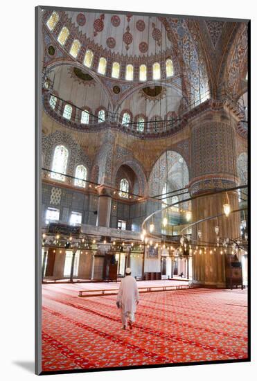 Blue Mosque Interior, UNESCO World Heritage Site, Mullah in Foreground, Istanbul, Turkey, Europe-James Strachan-Mounted Photographic Print