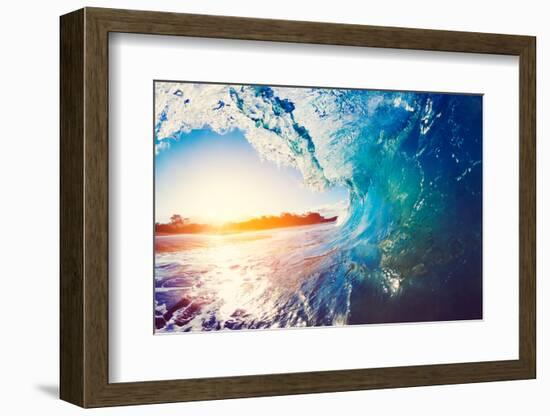 Blue Ocean Wave Crashing at Sunrise-EpicStockMedia-Framed Photographic Print