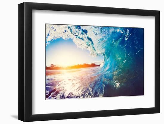 Blue Ocean Wave Crashing at Sunrise-EpicStockMedia-Framed Photographic Print