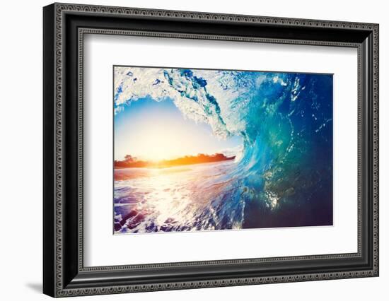 Blue Ocean Wave Crashing at Sunrise-EpicStockMedia-Framed Photographic Print