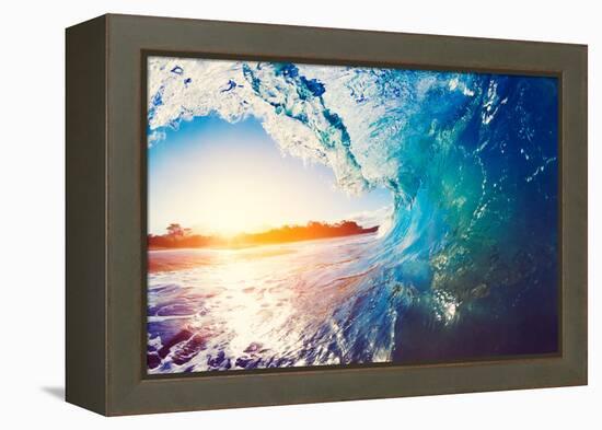 Blue Ocean Wave Crashing at Sunrise-EpicStockMedia-Framed Premier Image Canvas