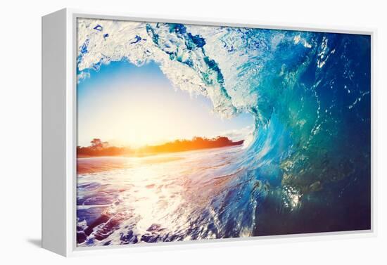Blue Ocean Wave Crashing at Sunrise-EpicStockMedia-Framed Premier Image Canvas
