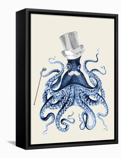 Blue Octopus on Cream b-Fab Funky-Framed Stretched Canvas