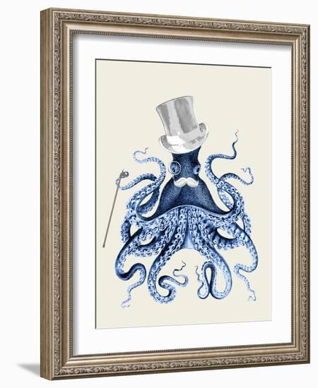 Blue Octopus on Cream b-Fab Funky-Framed Art Print