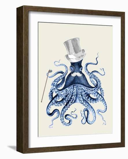 Blue Octopus on Cream b-Fab Funky-Framed Art Print