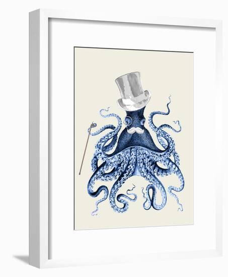 Blue Octopus on Cream b-Fab Funky-Framed Art Print