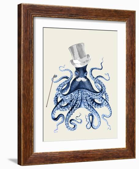 Blue Octopus on Cream b-Fab Funky-Framed Art Print