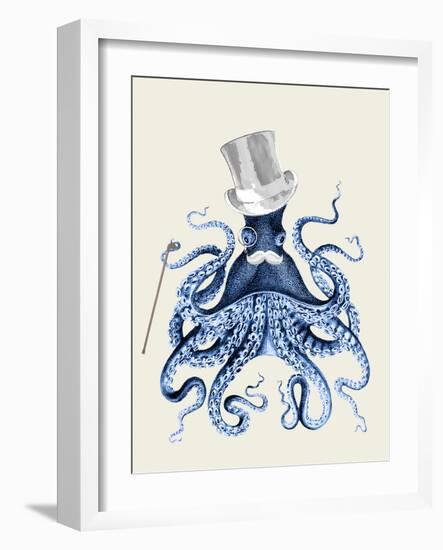 Blue Octopus on Cream b-Fab Funky-Framed Art Print