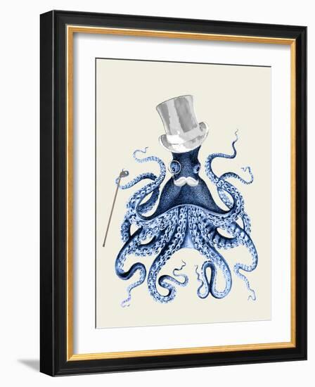 Blue Octopus on Cream b-Fab Funky-Framed Art Print