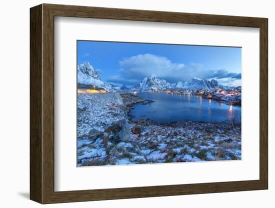 Blue of Dusk Dominates the Scenery in Reine, Lofoten Islands, Arctic, Norway, Scandinavia-Roberto Moiola-Framed Photographic Print