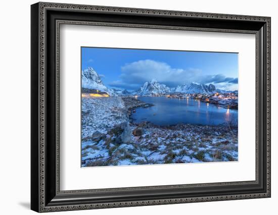 Blue of Dusk Dominates the Scenery in Reine, Lofoten Islands, Arctic, Norway, Scandinavia-Roberto Moiola-Framed Photographic Print