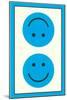 Blue Opposed Happy Faces-null-Mounted Art Print