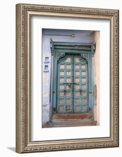 Blue-painted door, Jojawar, Rajasthan, India.-Inger Hogstrom-Framed Photographic Print