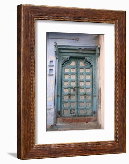 Blue-painted door, Jojawar, Rajasthan, India.-Inger Hogstrom-Framed Photographic Print