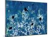 Blue Painted Texture background with White floral and Black Birds and Butterflies-Bee Sturgis-Mounted Art Print