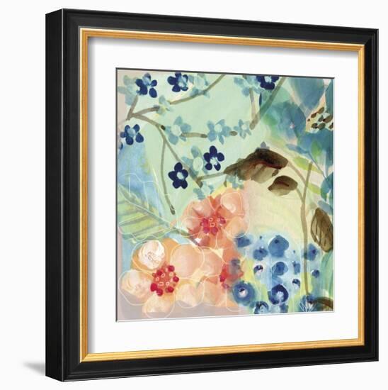 Blue Peach Floral II-Gayle Kabaker-Framed Giclee Print