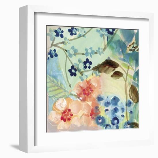 Blue Peach Floral II-Gayle Kabaker-Framed Giclee Print