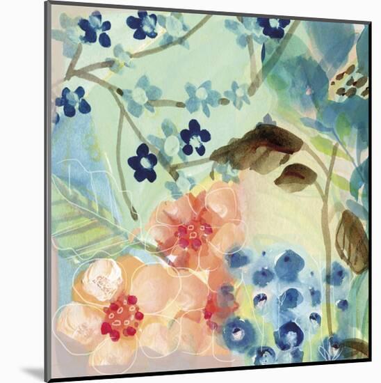 Blue Peach Floral II-Gayle Kabaker-Mounted Giclee Print