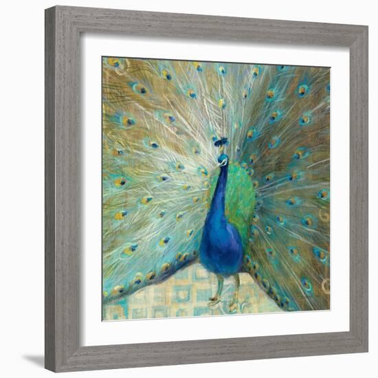 Blue Peacock on Gold-Danhui Nai-Framed Art Print