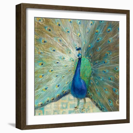 Blue Peacock on Gold-Danhui Nai-Framed Art Print