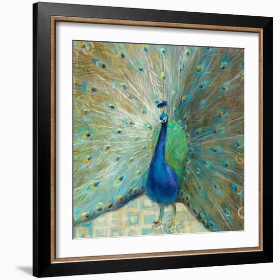 Blue Peacock on Gold-Danhui Nai-Framed Art Print