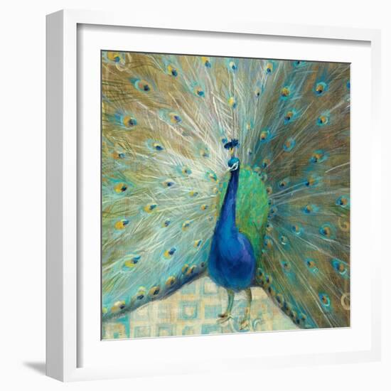 Blue Peacock on Gold-Danhui Nai-Framed Art Print