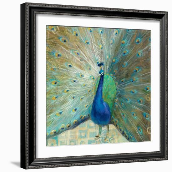 Blue Peacock on Gold-Danhui Nai-Framed Art Print