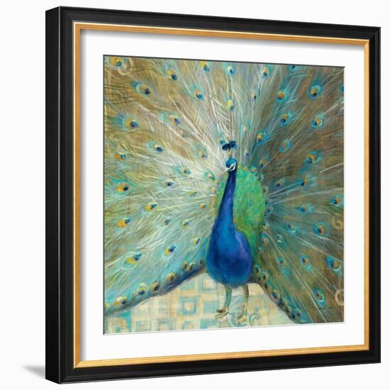 Blue Peacock on Gold-Danhui Nai-Framed Art Print