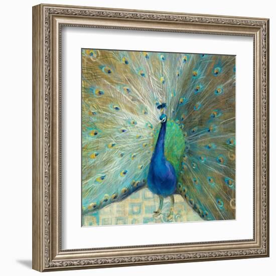 Blue Peacock on Gold-Danhui Nai-Framed Art Print