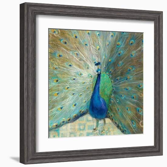 Blue Peacock on Gold-Danhui Nai-Framed Art Print