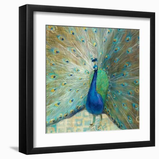 Blue Peacock on Gold-Danhui Nai-Framed Art Print