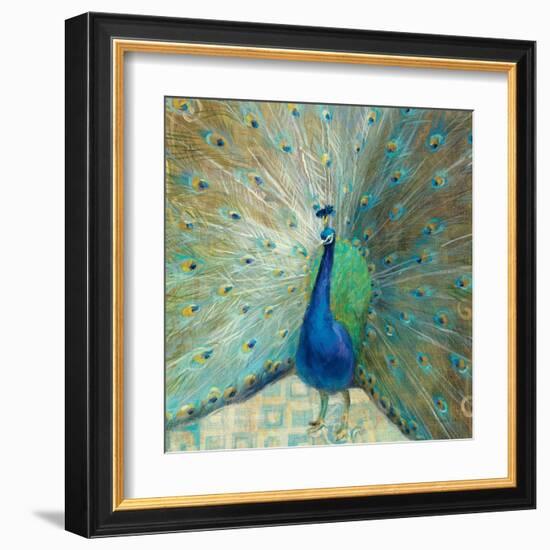 Blue Peacock on Gold-Danhui Nai-Framed Art Print