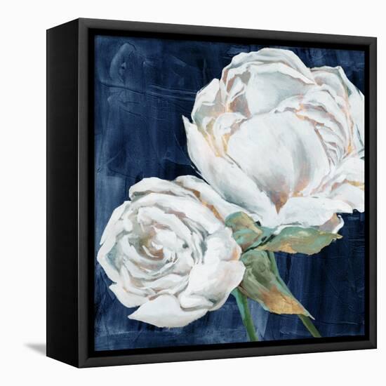 Blue Peony I-Alex Black-Framed Stretched Canvas