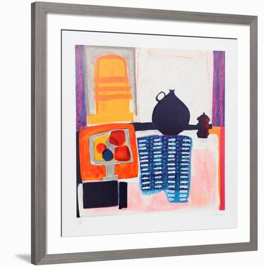 Blue Pitcher on Tablecloth-Wendy Chazin-Framed Limited Edition