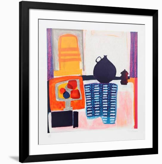 Blue Pitcher on Tablecloth-Wendy Chazin-Framed Limited Edition
