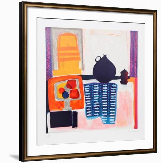 Blue Pitcher on Tablecloth-Wendy Chazin-Framed Limited Edition
