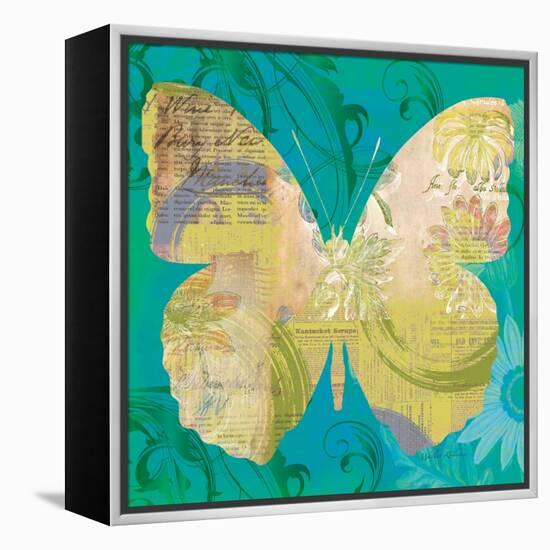 Blue Pop Butterfly-Walter Robertson-Framed Stretched Canvas
